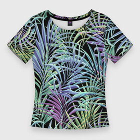 Женская футболка 3D Slim Разноцветные Листья Пальм В Ночных Джунглях: во Владимире,  |  | jungles | palm | palm tree | summer | акварель | букет | деревья | джунгли | лето | листья | ночь | пальма | природа | растение | флора