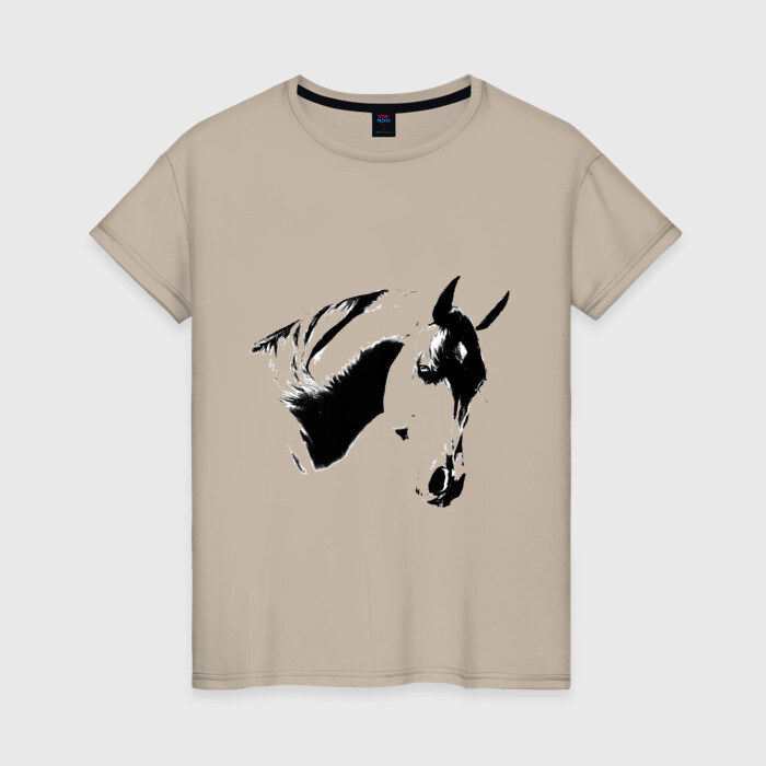 Женская футболка хлопок Лошадь черно-белая (5) фото
