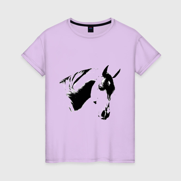 Женская футболка хлопок Лошадь черно-белая (5) фото